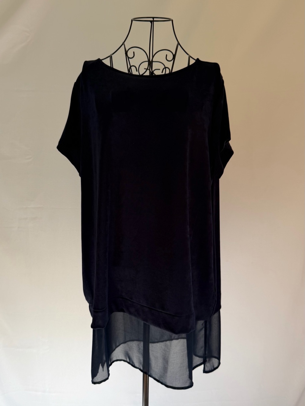 Chico's Blue Short-Sleeve Tunic with Sheer Hem